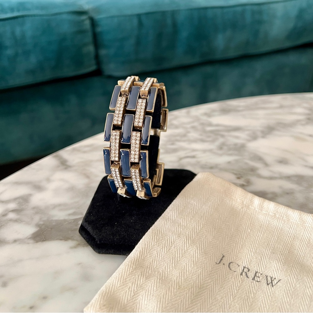 J. Crew Art Deco Navy Blue Enamel Rhinestone Bracelet